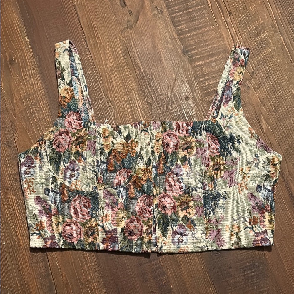 Wild Fable Pink and Green Smocked Crop Tank